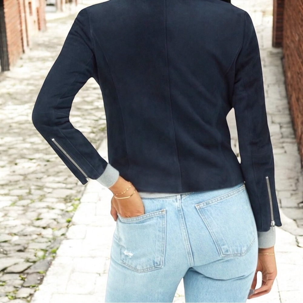 Artico Women’s Blue Suede Leather Jacket Size 44/P | Made in Italy